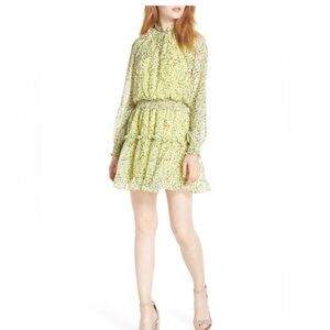 EUC Emma Yellow Blue Floral Print Ruffle Dress